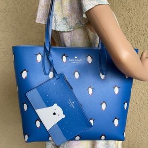 Kate Spade arctic friends penguin large reversible tote bag